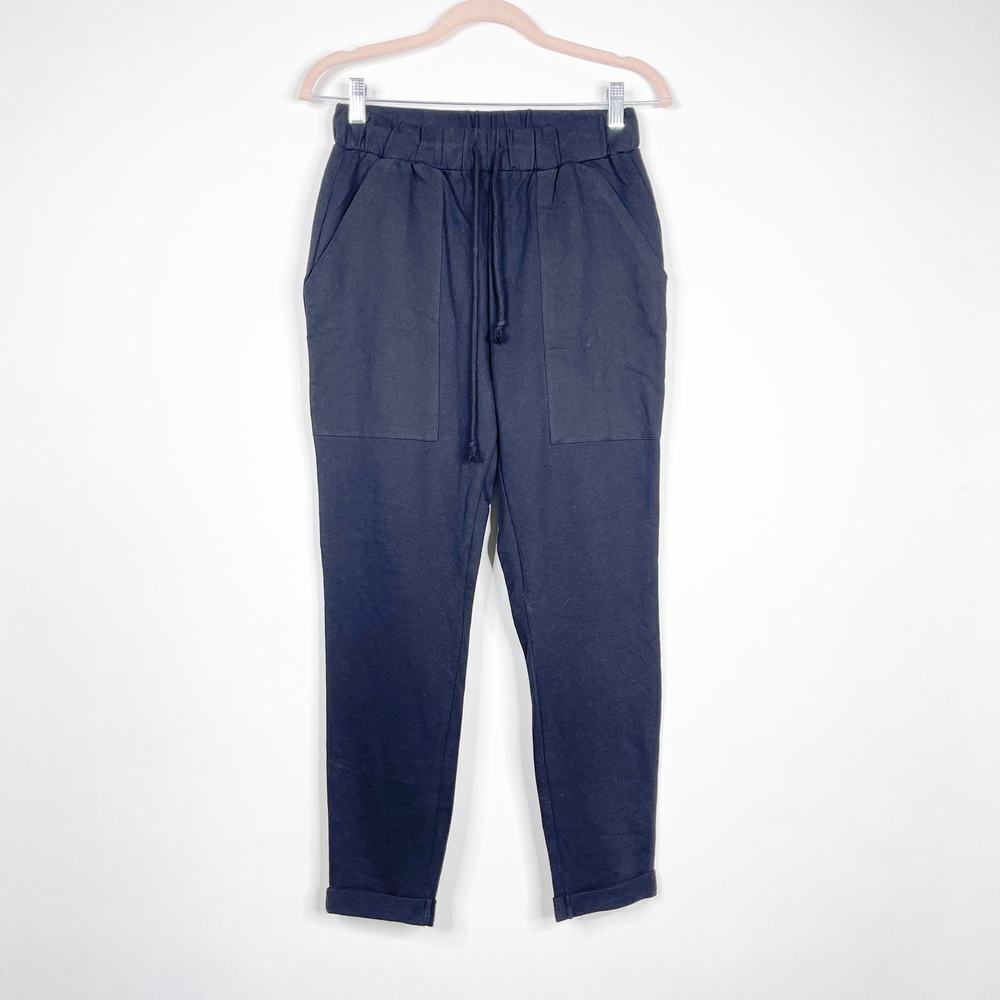 2/$30 ZARA Tapered Lounge Joggers Black Oversized Patch Pockets Drawstring #6162